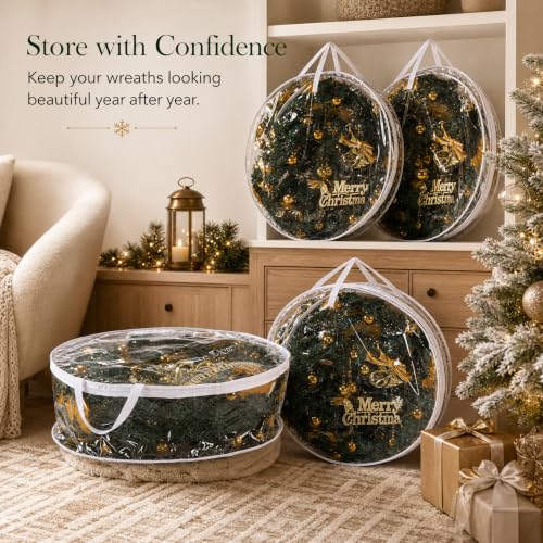 Clear Wreath Storage Bag 24x8 Inch PVC Christmas Protector 4 Pack