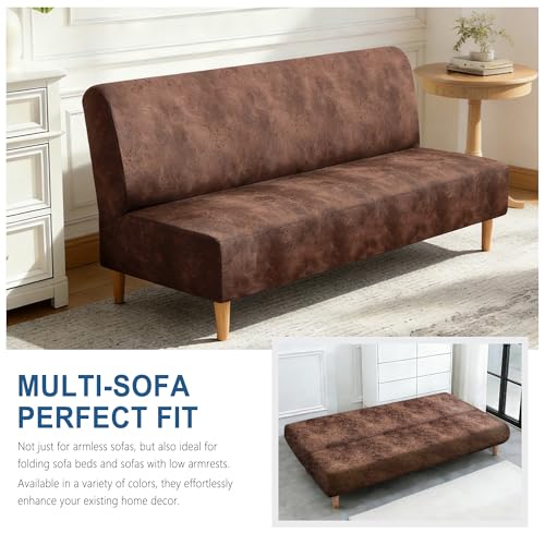 Leather Look Futon Slipcover - Armless Stretch Cover for Sofa Bed