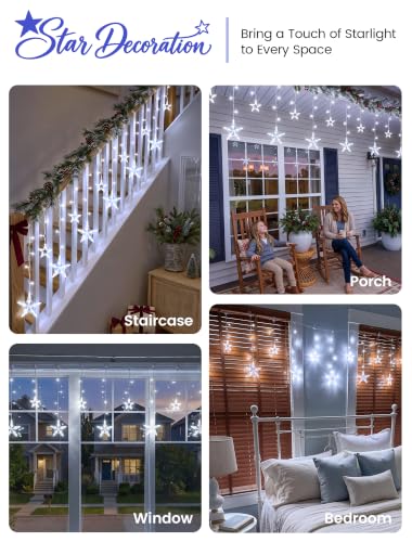 White 126 LED Star Icicle Christmas Curtain Lights 8.2FT with 8 Modes & Timer