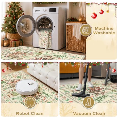 Rugalia Christmas Runner Rug 2.7x8 Beige Santa Claus Washable Hallway Rug