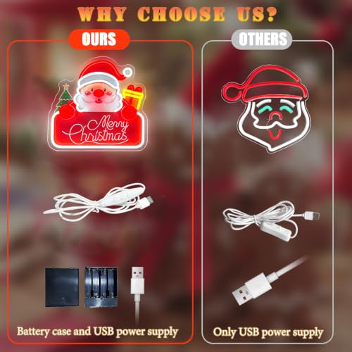 Multicolor Santa Claus Neon Sign Dimmable Christmas Lights with Battery Box