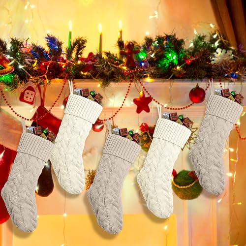 18-Pack Christmas Stockings Set - Large Knitted Holiday Decorations for Fireplace and Wall