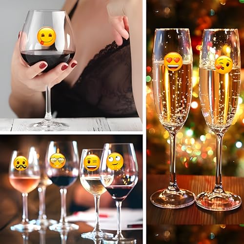 Reusable Emoji Stickers Set - Funny Icons, Drink Markers, Party Favors, Washable & Removable, 84pcs