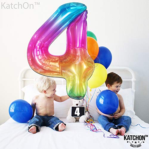 KatchOn Giant Rainbow Number 4 Balloon - 40 Inch Foil Tie Dye Birthday Decor