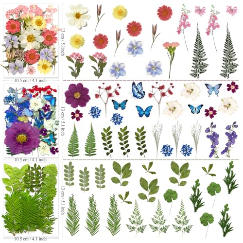 133Pcs Real Dried Pressed Flowers and Leaves for Resin Art and Jewelry