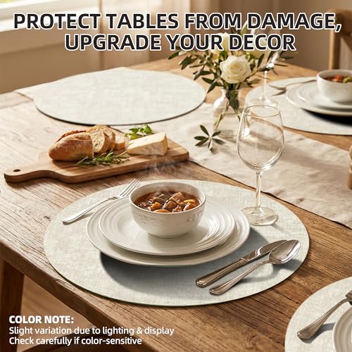 Round Faux Leather Placemats 15 Inch - Washable & Heat Resistant Set of 6