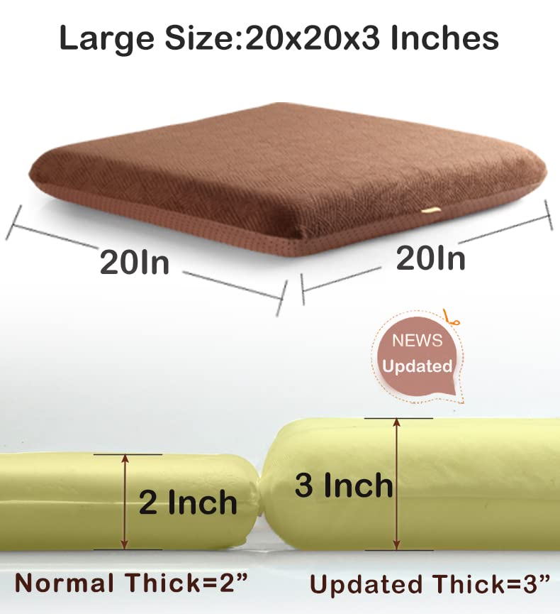 20x20x3 Inch Memory Foam Seat Cushion - Non-Slip Grey Recliner Pad