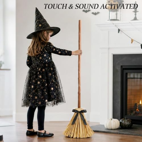 Joyehome Animated Floating Witch Broom - 49" Touch & Sound Activated Halloween Indoor Decoration