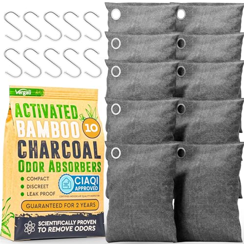 Activated Bamboo Charcoal Odor Absorber Bags (10 Pack) - Natural Deodorizer