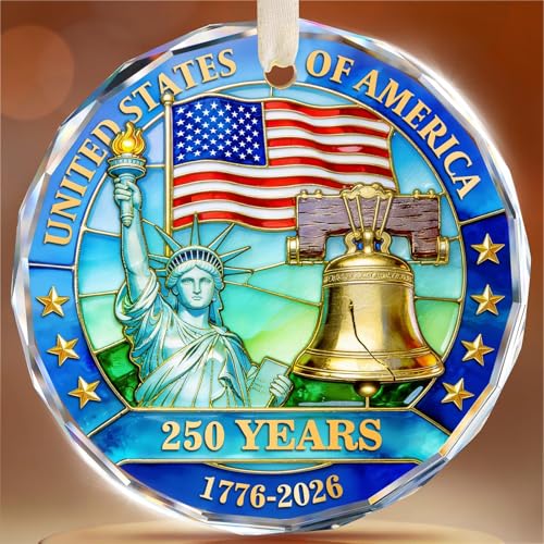 Blue Liberty Heritage 250th USA Anniversary Crystal Glass Ornament 2026