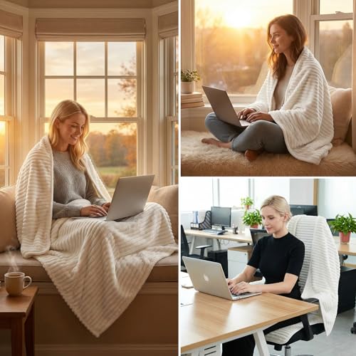 Striped Flannel Office Chair Blanket, Wearable Desk Wrap for Work