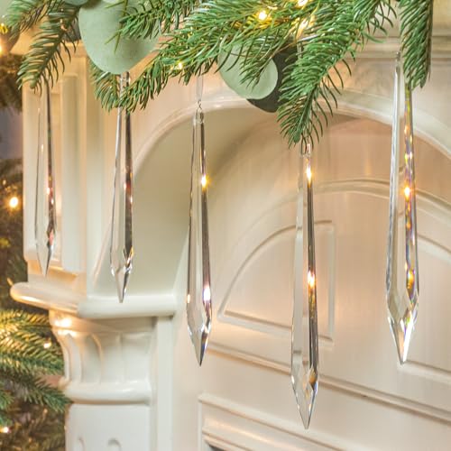 KI Store 6pcs Clear Glass Crystal Icicles for Christmas Tree Decorations Hanging Crystal Icicle Prism Pendants Ornaments