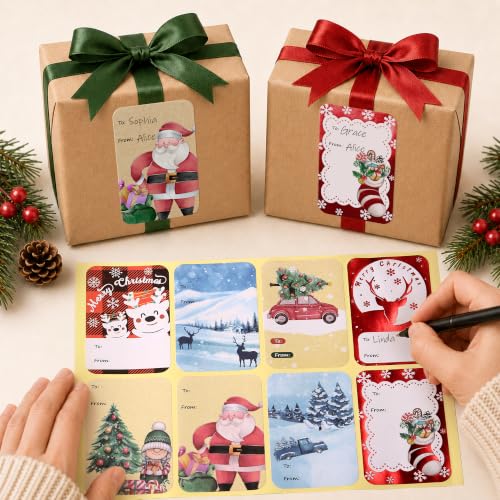 120 PCS 8 Designs Self Adhesive Christmas Gift to from Stickers