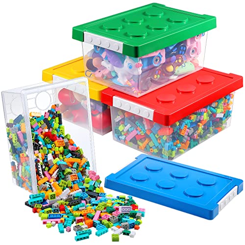 4-Pack Stackable Toy Storage Bins with Brick-Shaped Lids, Small
