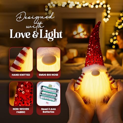 3-Pack Lighted Christmas Gnomes Plush Decor - 12" LED Scandinavian Santa