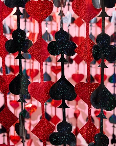 Casino Theme Foil Fringe Curtains - 2 Pack Red & Black Party Backdrop