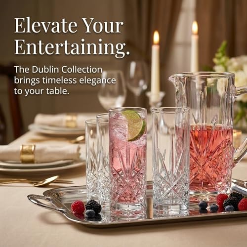 Godinger Dublin Crystal Tall Highball Drinking Glasses Set of 4 - All Purpose Beverage Glassware
