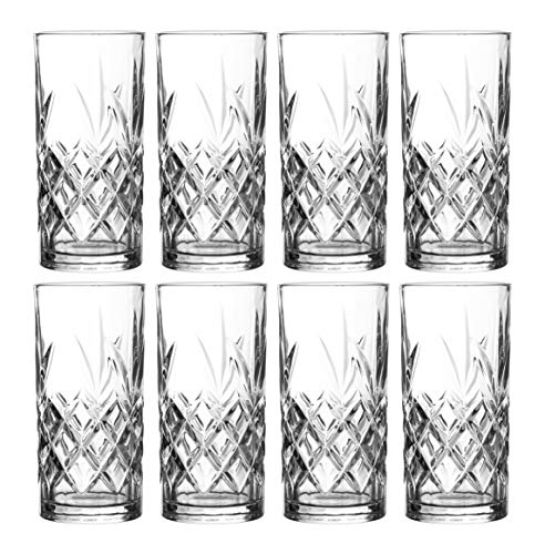 Royalty Art Hiball Tall Highball Glasses Set of 8, 12 oz Drinkware - Elegant Textured Design