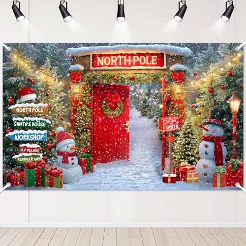 Lecheme Christmas Backdrop North Pole Banner 6x3.6 ft – 180x110 cm