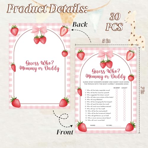 Sweet Berry Baby Shower Guess Who Games - 30 Pack Strawberry Cards