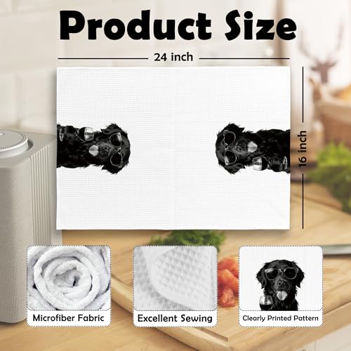 Flat-Coated Retriever Wine & Kitchen Dish Towels, 16x24in, Coated Retriever Gifts