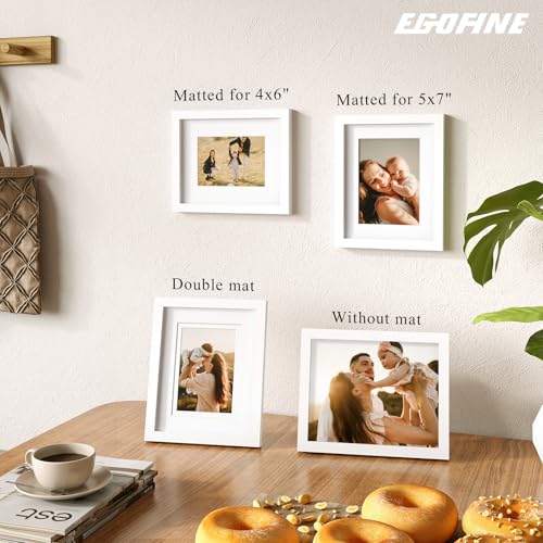 8x10 Solid Wood Picture Frames Set of 4 - White Photo Frame with Mats