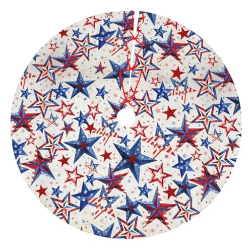 Fdkffd White 30-Inch American Patriotic Tree Skirt with 3 Red Ties for Holiday Decorations