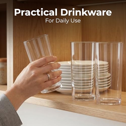 16oz Shatterproof Acrylic Drinking Glasses - Set of 12 Clear Water Tumblers