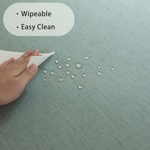 AmHoo Linen Blend Rectangle Tablecloth 55×102 Inch Teal, Durable 280 GSM with Tassels