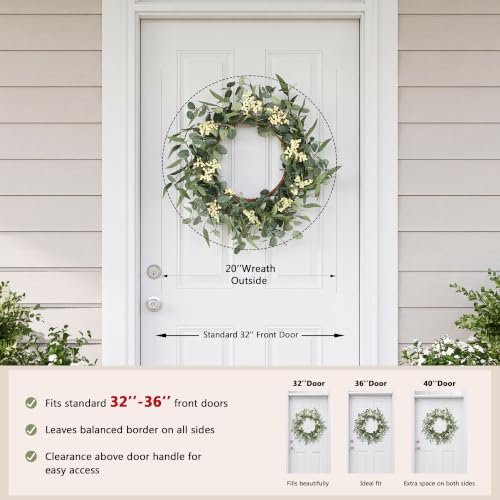 20-Inch Eucalyptus Wreath for Front Door, Rustic Farmhouse Greenery Decor