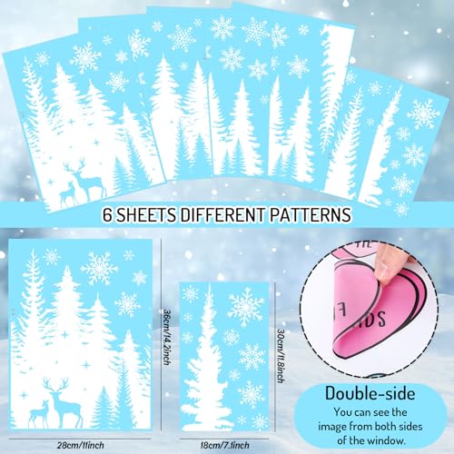 Whaline 6 Pack Christmas Window Clings - White Xmas Tree Snowflake Elk Designs (Variation: Christmas White Xmas Tree)