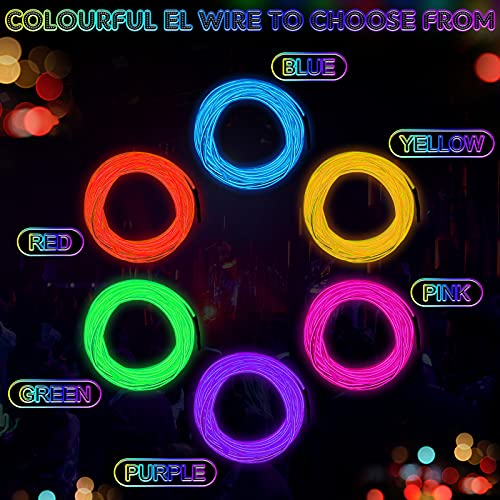 6-Pack 16.4ft Portable LED Neon EL Wire Kit, Battery Operated Rope Lights