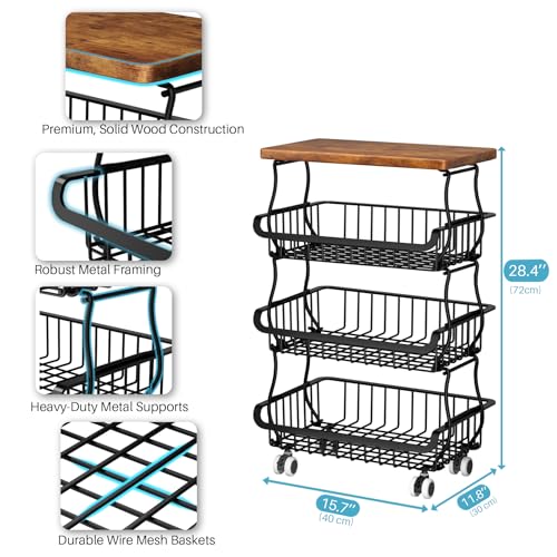4-Tier Stackable Metal Rolling Fruit and Vegetable Storage Basket Cart