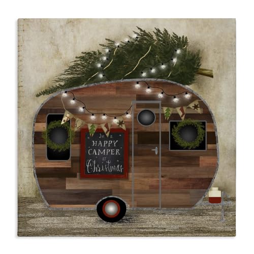 Happy Camper Christmas Rustic Canvas Wall Art 36 x 36 in – Unframed Wrapped