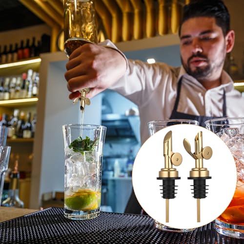 Xelsluthe Gold Stainless Steel Oil & Liquor Bottle Pourer Set - Self-Closing, Weighted
