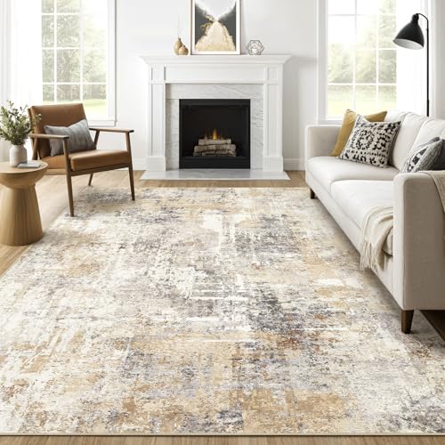 8x10 Washable Abstract Area Rug, Non-Slip Low Pile Modern Living Room Carpet