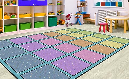 Happy Squares Educational Kids Area Rug, 7'6" x 12' Classroom Seating