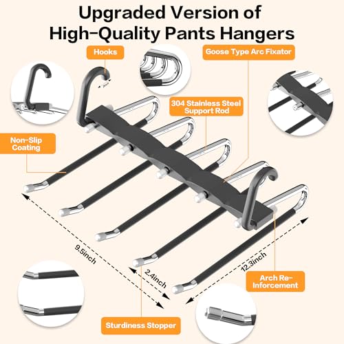 Space Saving Pants Hangers 2-Pack Stainless Steel Anti-Slip Closet Organizer