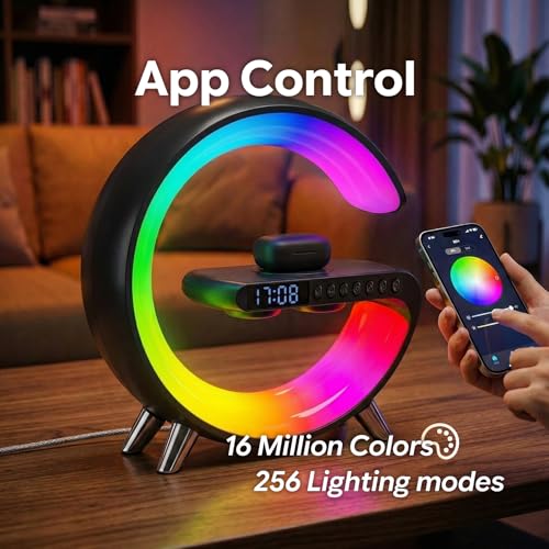 Hirsionsan Black Smart LED Table Lamp with Wireless Charging & Bluetooth Speaker