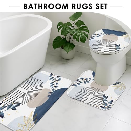 4-Piece Boho Leaf Bathroom Set with Shower Curtain, Bath Mat and Rugs