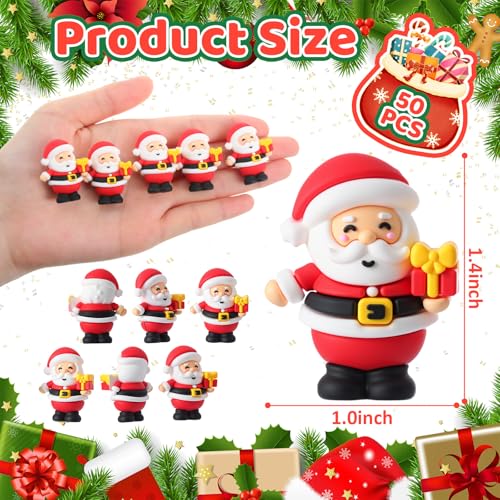 Chunful 50 Pcs Christmas Santa Figurines Gift Box - Mini Rubber Miniature Santa Clauses