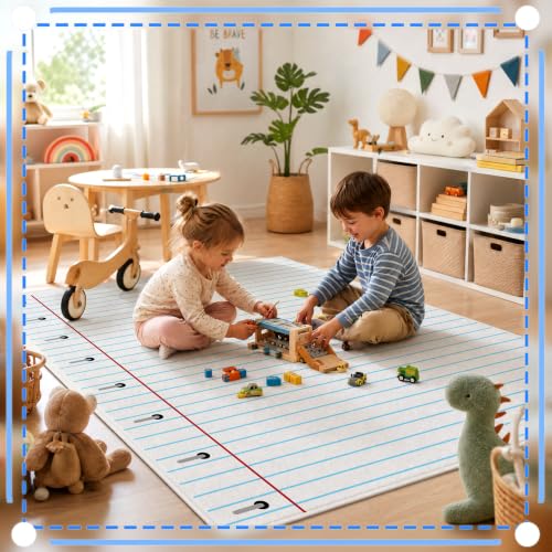 Notebook Lined Kids Area Rug - 3.3 x 4 ft Soft Fluffy Classroom Play Mat