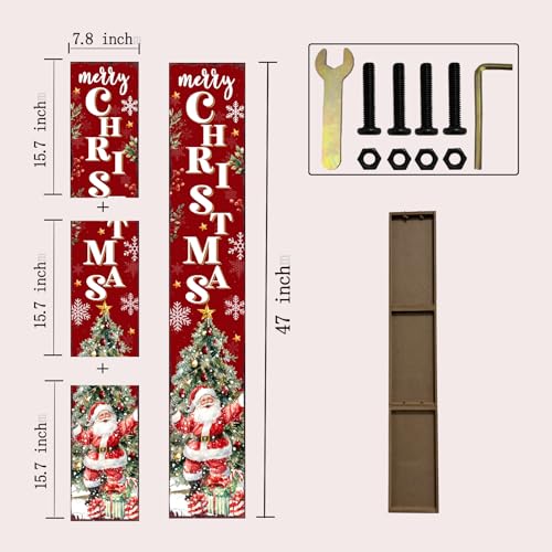LianheCy Christmas Vertical Porch Sign - 47x7.8in Wooden Welcome Plaque