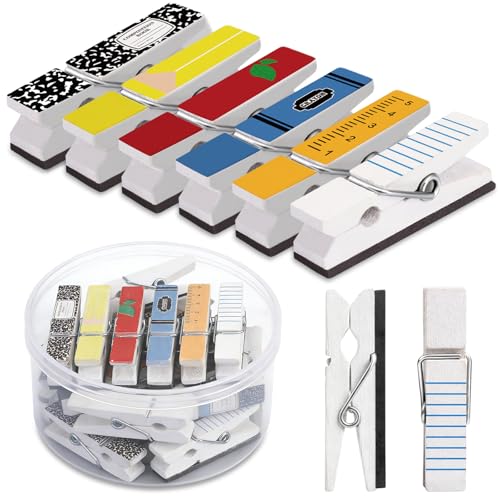 48-Piece Decorative Magnetic Wooden Clips for Whiteboard and Classroom