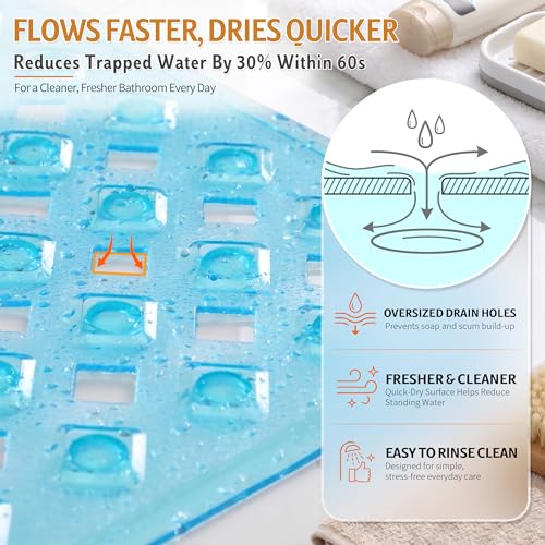 Non-Slip Bathtub Mat with Suction Cups and Drain Holes, 35x16 Inch