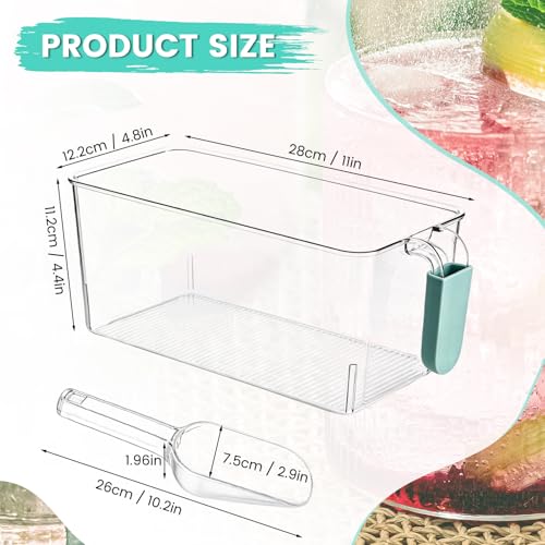 Ice Bin and Scoop Set - Clear Plastic Freezer Storage Container with Handle