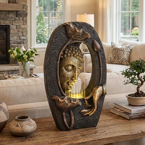 Buddha Water Fountain with LED Light & Pump - Indoor Outdoor Zen Decor