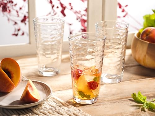 Glaver's 17 oz Hammered Glass Cocktail Set of 6 - Elegant Tall Drinking Glasses