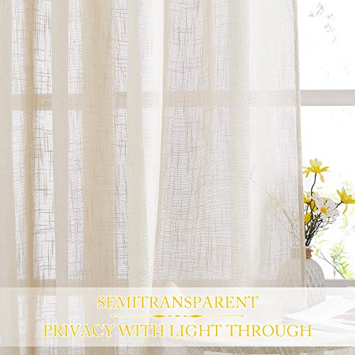 NICETOWN Linen Textured Sheer Curtains - Extra Wide Grommet Semi Voile Curtain Panel Window Treatment Drape for Living Room/Bedroom/Patio, Beige, 100 W by 84 L inches, Sold as 1 Panel