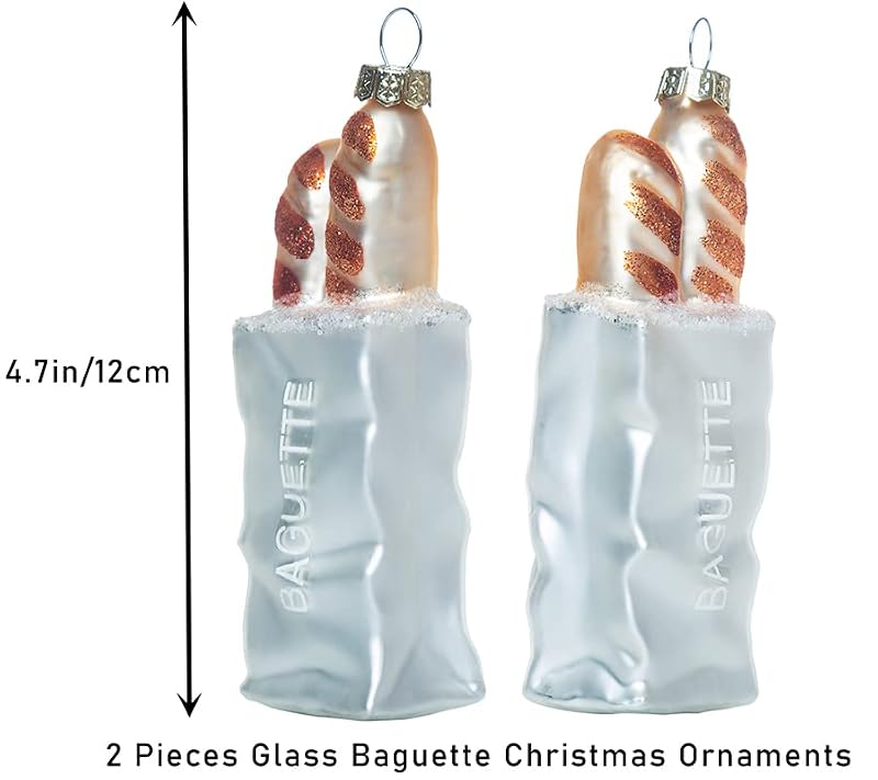 Set of 2 Hand-Blown Glass Baguette Christmas Ornaments